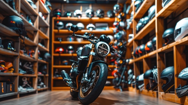 Motorcycle in a Helmet Store