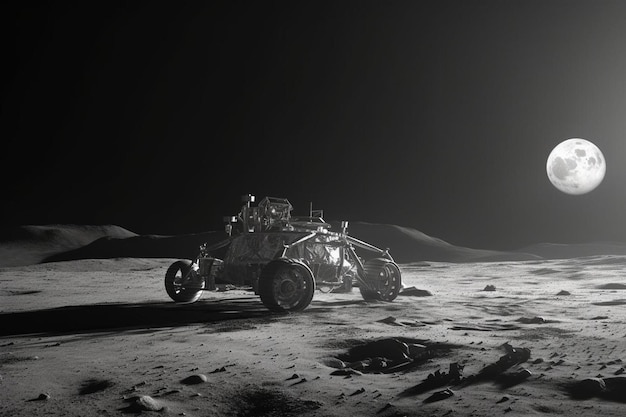 Photo a motorcycle is parked on the moon with a man on it