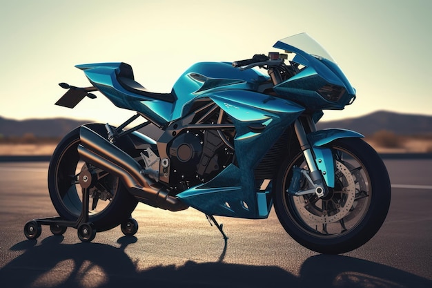 Motorcycle parked on the street blue in color