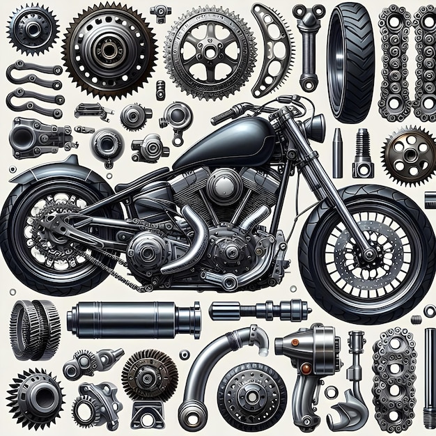 Photo motorcycle parts illustration ai generator