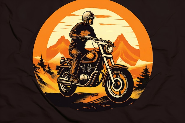 Motorcycle rider on the background of the mountains and the sun