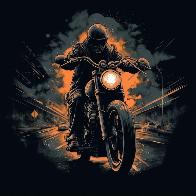 motorcycle rider bike harley tshirt design black fantasy classic print isolated mockup art