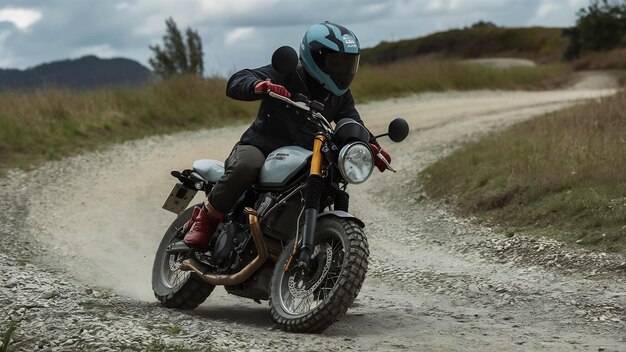 Motorcycle rider on offroad gravel track