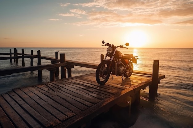 Motorcycle sea sunset horizont Generate Ai