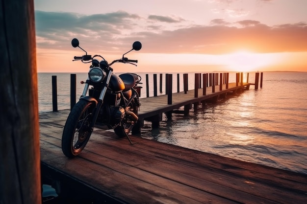 Motorcycle sea sunset view Generate Ai