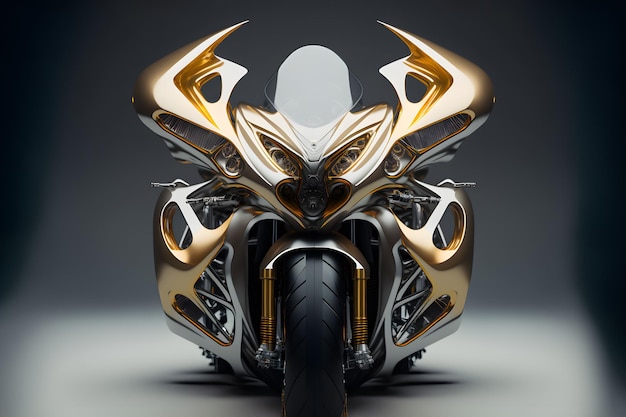 Photo a motorcycle with a gold design on the front and the word  go  on the back