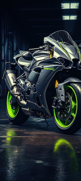 Photo a motorcycle with green and black on the back and the green rims are green