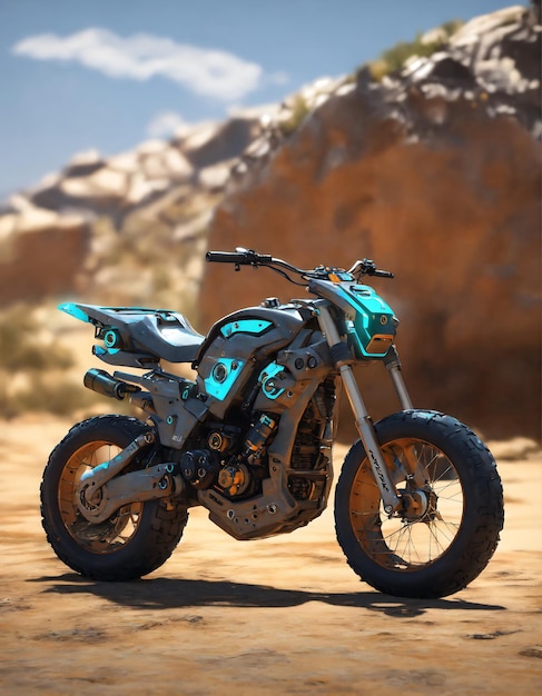 a motorcycle with a number 2 on the front is parked in the desert