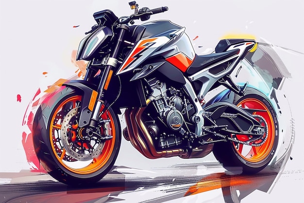 Photo a motorcycle with orange and black paint is on a white background