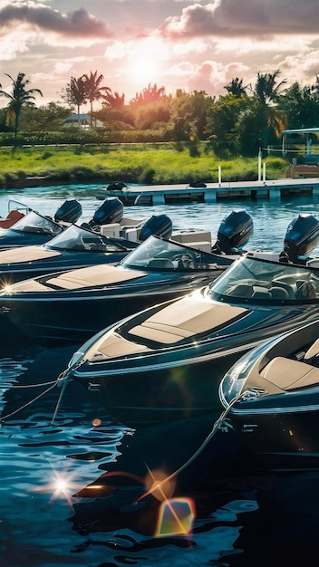 Photo motorized boats docked in water