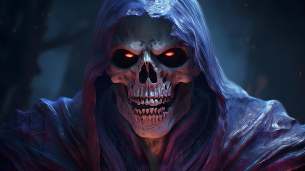 MOTU Skeletor character concept reimagined fantasy horror hyper detailed hyper realistic Ai