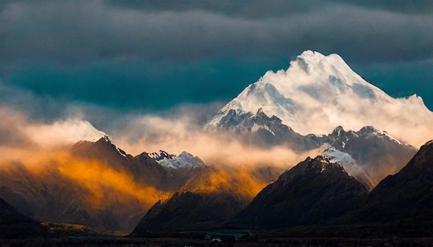 Mount cook mountain lake snow cloud sky