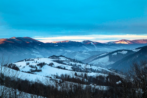 Mount Forest Beautiful winter panorama Carpathian mountains