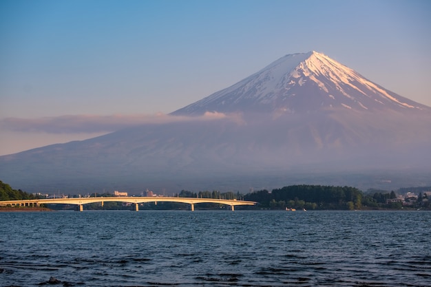 Mount Fuji in dust time with Kawaguchi lake foreground, Yamanashi