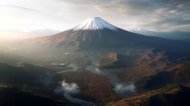 Mount Fuji enshrouded in clouds with clear sky