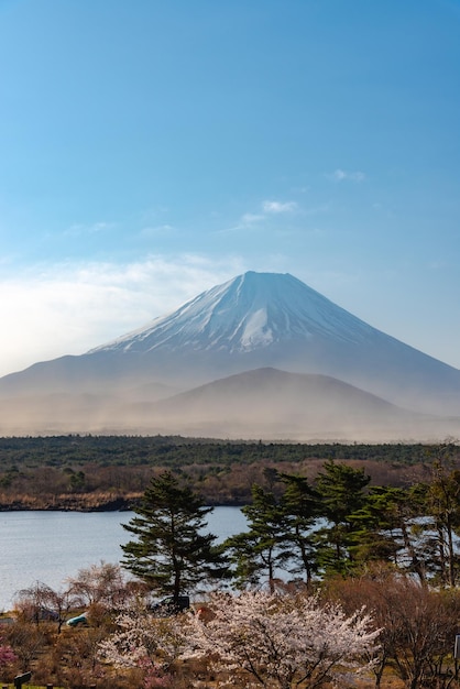 Mount Fuji with natural fine sand flying up in the air