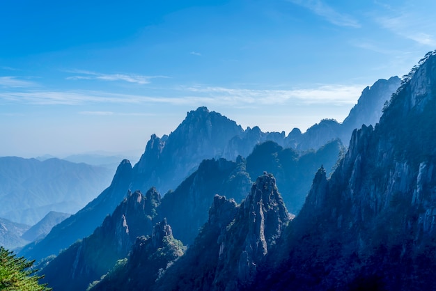 Mount Huangshan mountain peak stone and pine tree