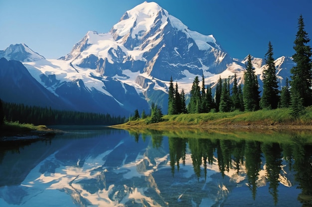 Mount Rainier reflected in the lake Washington state USA