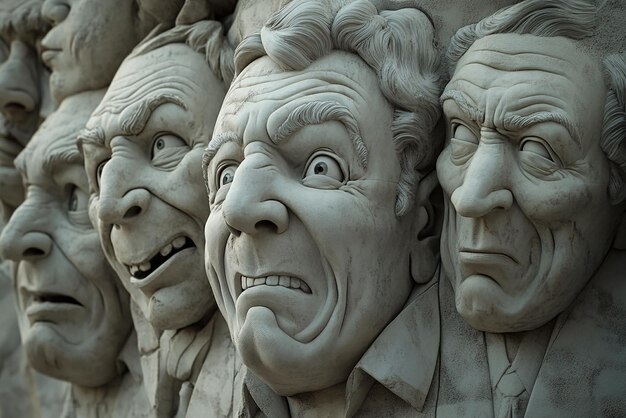 Photo mount rushmore with animated expressions on the faces