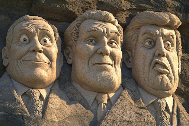 Photo mount rushmore with animated expressions on the faces