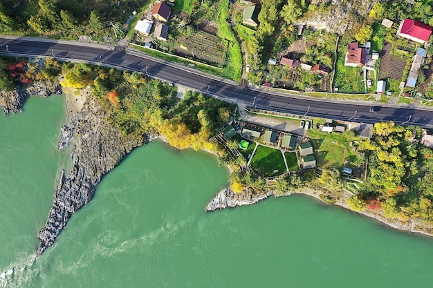 mountain altai river top view drone, landscape altai tourism top view