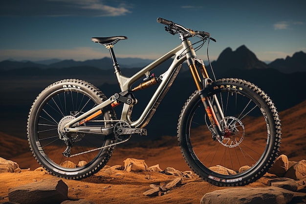 Mountain Bike Hanging on a Plain Background