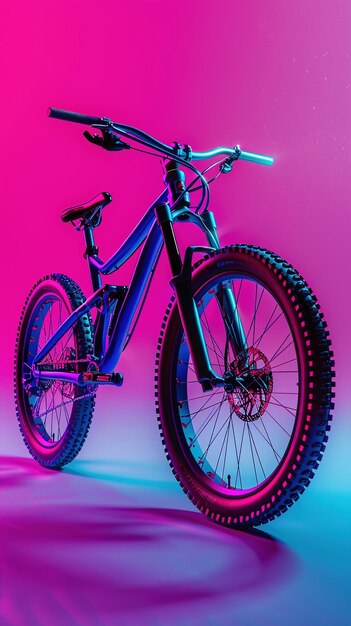 Photo mountain bike under neon lights