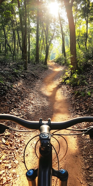 Photo mountain bike on rugged trail with trees