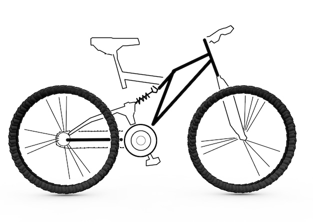 Mountain bike, a three-dimensional honor and a piece painted in pencil. Bike layout 3d rendering