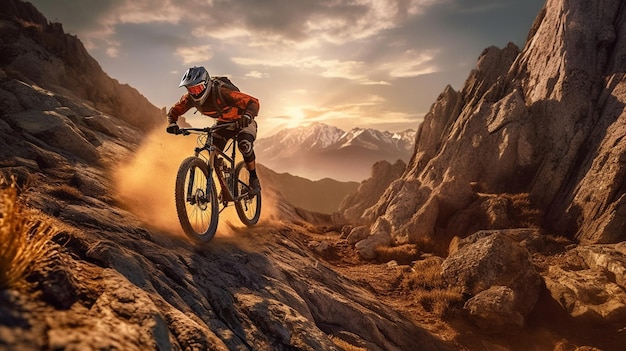 A mountain biker rides a mountain bike in the mountainsgenerative ai