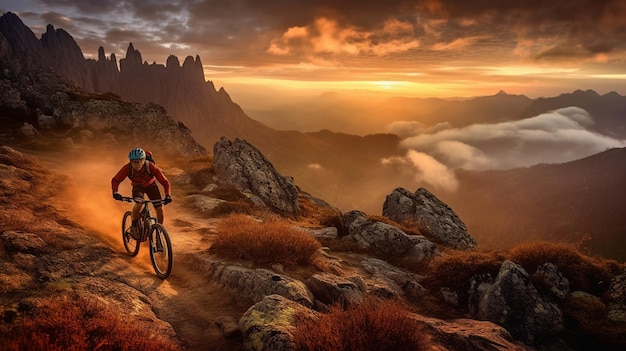 A mountain biker rides a mountain bike in the mountainsgenerative ai