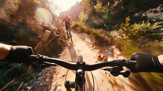 Photo a mountain biker rides a trail in the forest