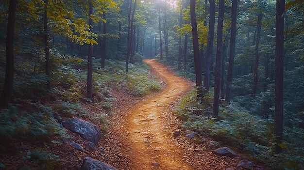 Photo mountain biking adventure in a dense forest