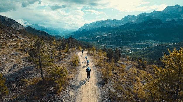 Mountain Biking Cyclists Descending on a Rocky Downhill Trail