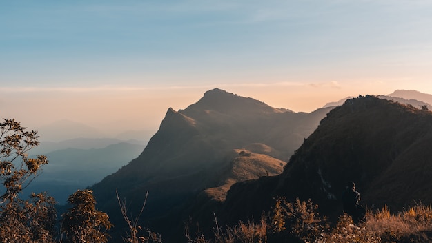 Mountain and blue sky in the sunset