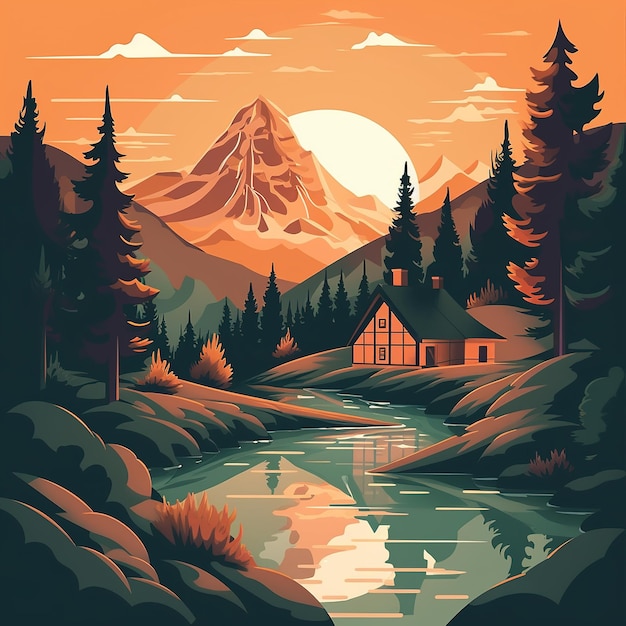 Mountain and forest illustration flat style