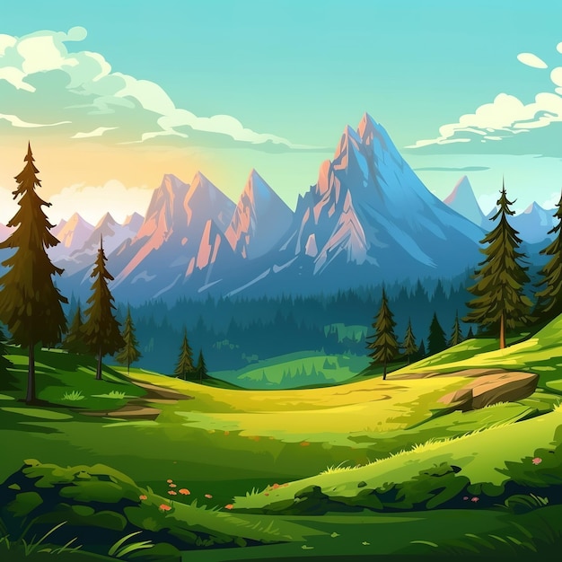 Mountain and forest illustration flat style