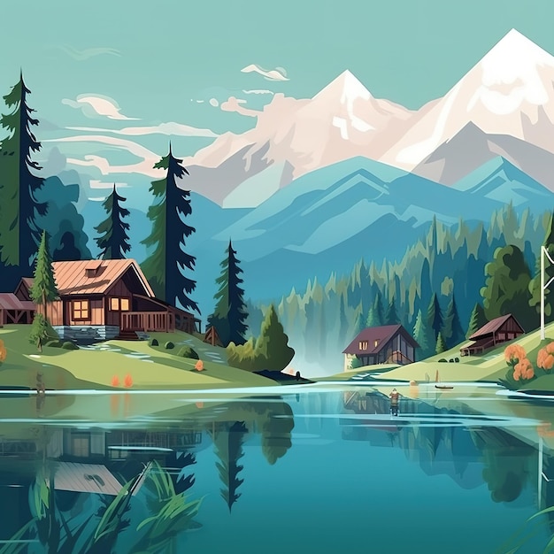 Mountain and forest illustration flat style