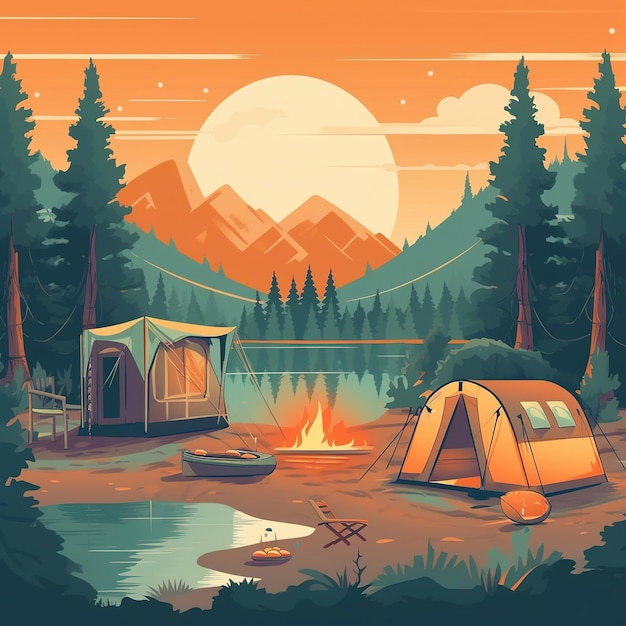 Mountain and forest illustration flat style