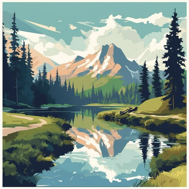 Mountain and forest illustration flat style