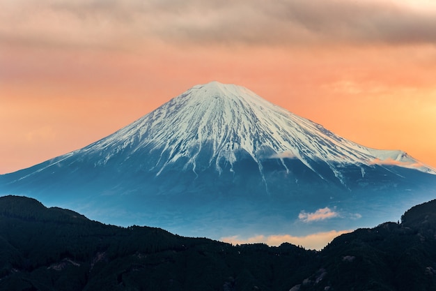 Mountain fuji with mist during dusk time,Japan