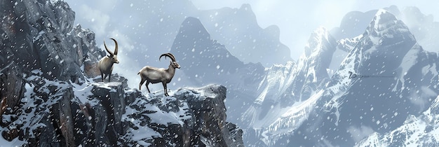 Photo mountain goats or other wildlife against a mountain backdrop