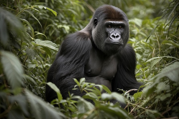 Photo mountain gorillas gorilla beringei beringei in their natural habitat