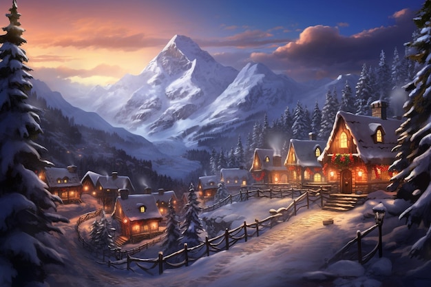 Mountain Haven SnowClad Village in Winter's Glow