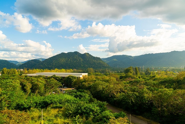 mountain hill landscape view with blue sky and sunlight at Khao Yai in Thailand