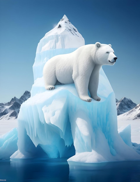 mountain of ice with a white bear ai generated