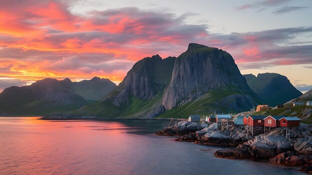 Photo a mountain is in the background of a sunset