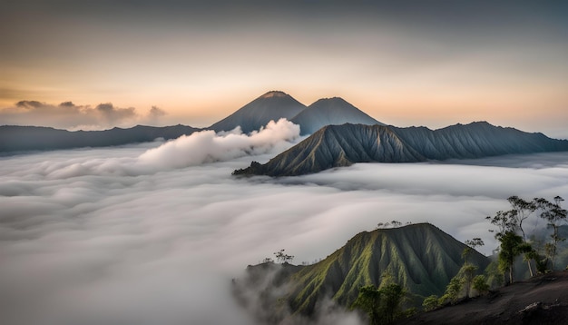 a mountain is in the background with the clouds in the background