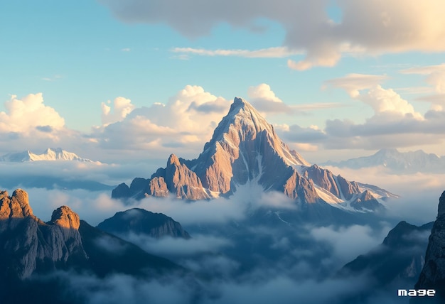 a mountain is in the background with the clouds in the sky