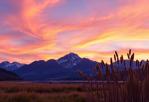 Photo a mountain is in the background with a pink sky and a mountain in the background